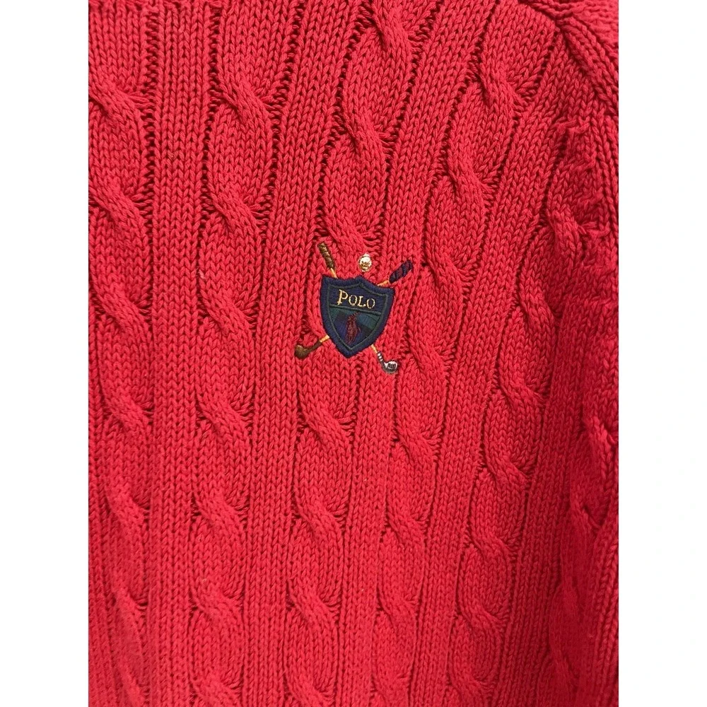Polo golf Ralph‎ Lauren Sweater Mens Medium Red Cable Knit Crew Vintage Pretty